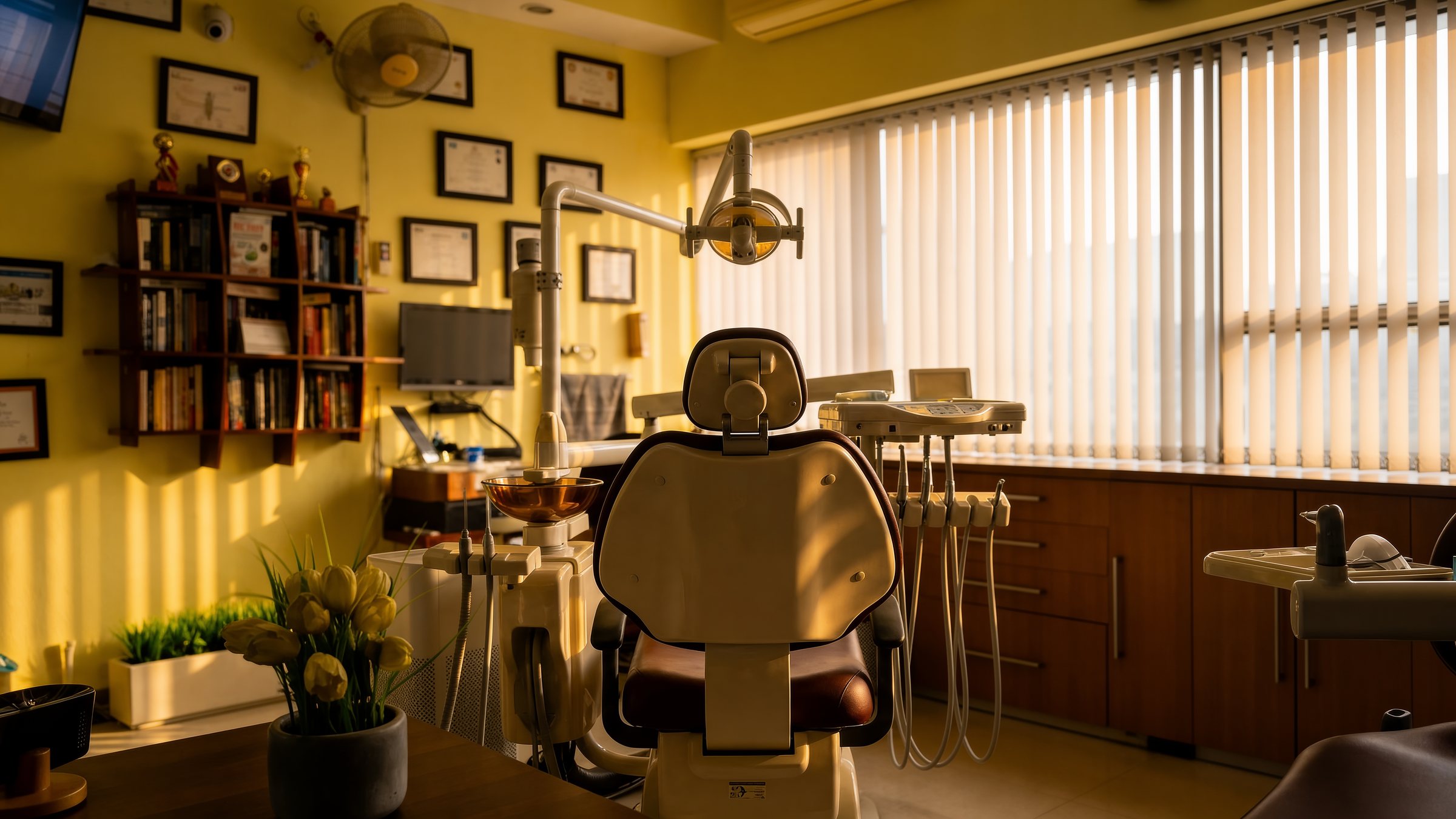 A treatment chair at Bansal Dental Care, Sector 20, Panchkula.